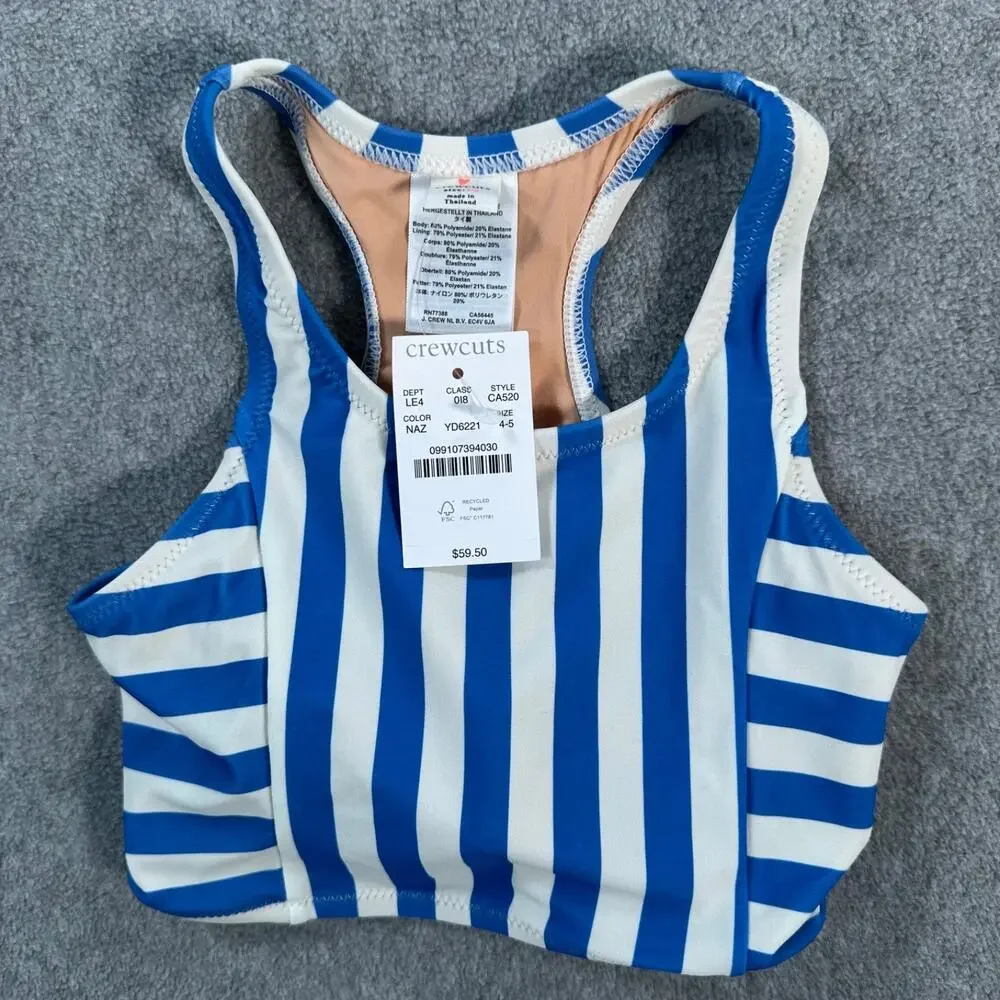 Crewcuts J.Crew Racerback Stripe Bikini Top Swimsuit Girls 4-5 CA520 New Blue